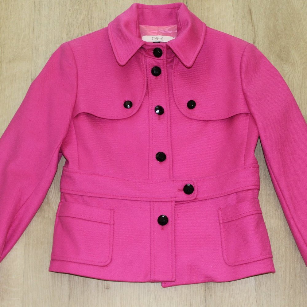 REDUCED NEW Red Valentino Virgin Wool PINK Jacket Button Closure Pleated Back